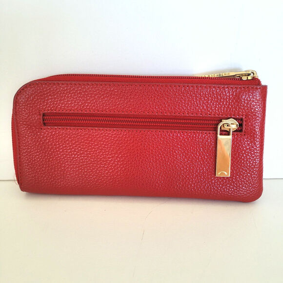 La Bagagerie Shrink Leather Wallet Red Corner Zip Red Geniue Leather Designer - Picture 2 of 10